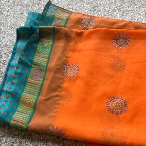 Vibrant Orange and Teal Sari